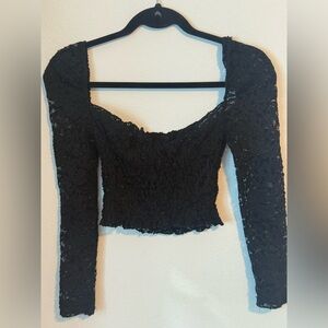 RARE Topshop Black Lace Long Sleeve Top with Glitter!!!!